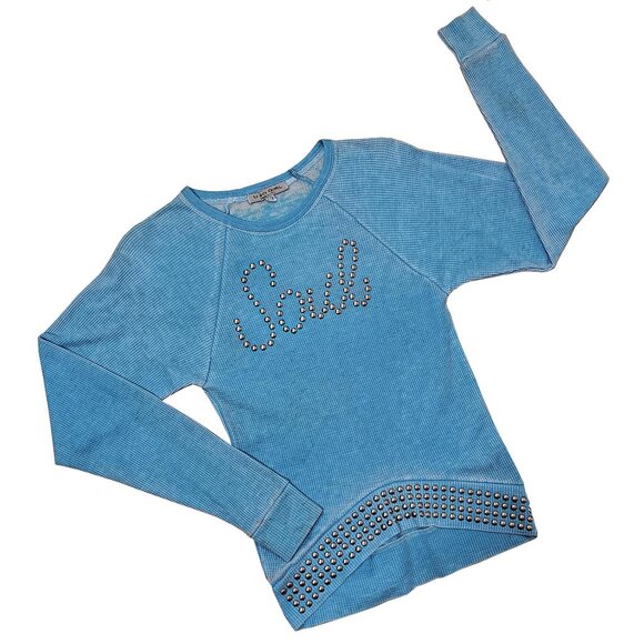 Studded Soul Embellished Girl's Blue Long Sleeve Thermal - Picture 1 of 5